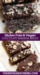 close up of chocolate banana bread with coconut flakes and chocolate chips on top