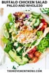 buffalo chicken salad on a large plate topped off with dressing