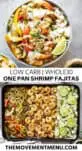 shrimp fajitas in a bowl with cauliflower rice and bell peppers