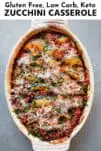 low carb zucchini casserole in a white dish