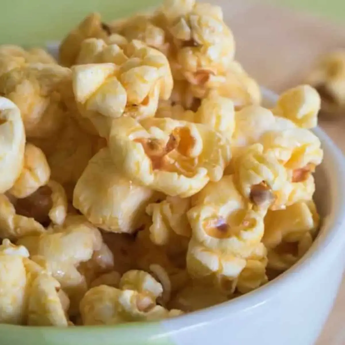 3-Ingredient caramel popcorn in a bowl