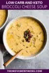 bowl of broccoli cheese soup topped off with bacon and parsley