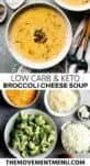 broccoli cheese soup with bacon on top and fresh parsley
