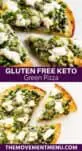 slices of keto green pizza with melted cheese