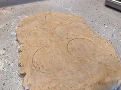 Cutting 3" scones out of the rolled dough