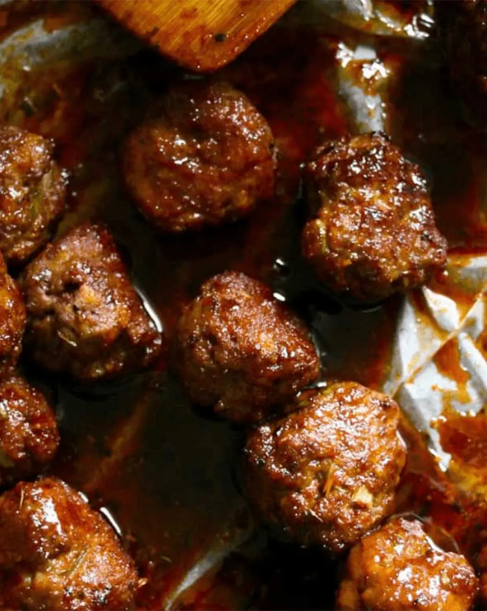 Teriyaki meatballs cooking