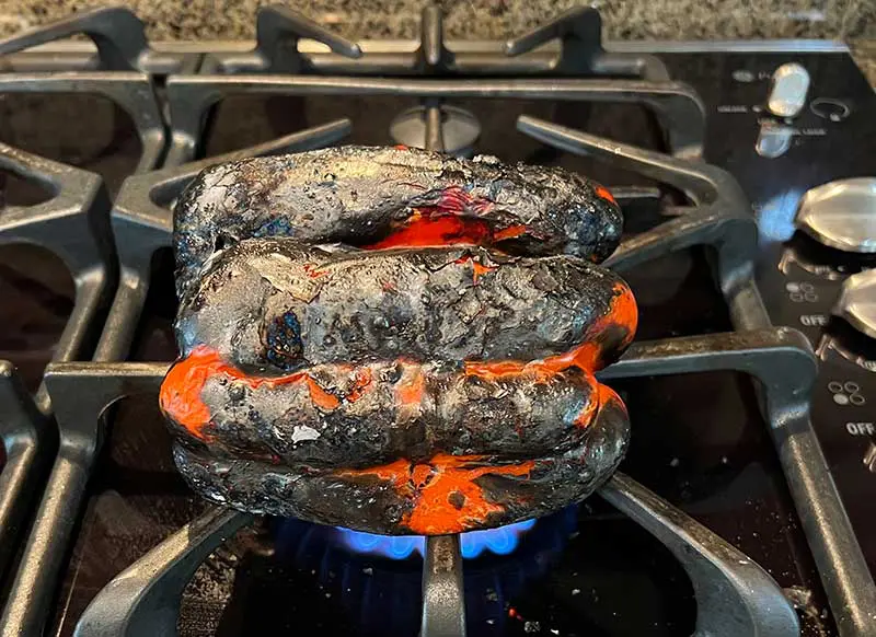 Bell pepper almost done roasting on the stove