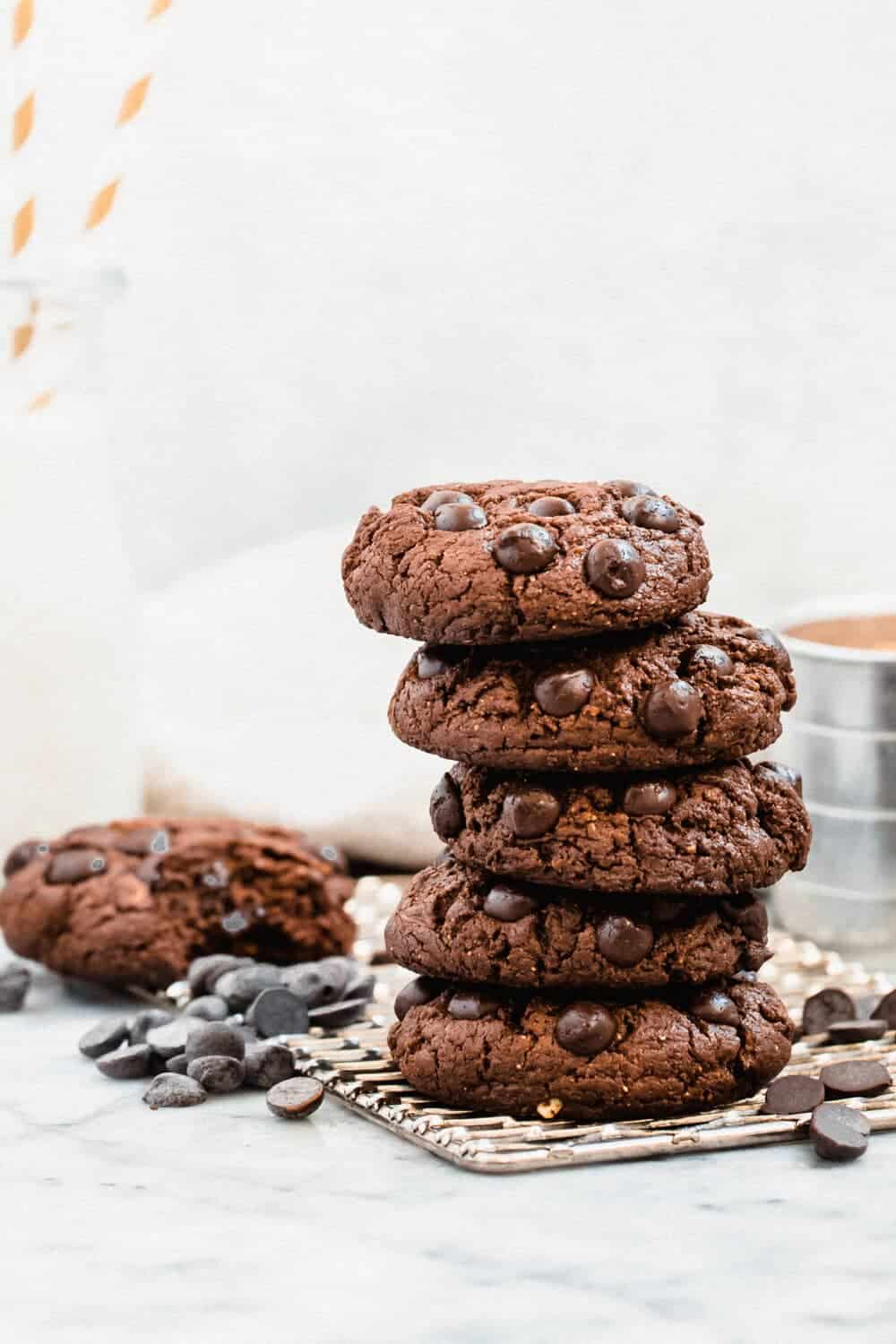 stack of five chocolate tahini cookies