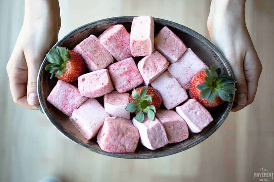 Strawberry Marshmallows in a serving dish