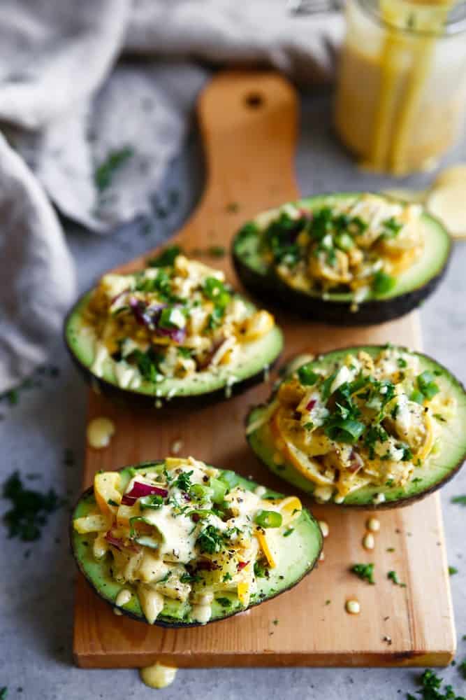 Paleo Whole30 Chicken Salad on a wooden chopping board