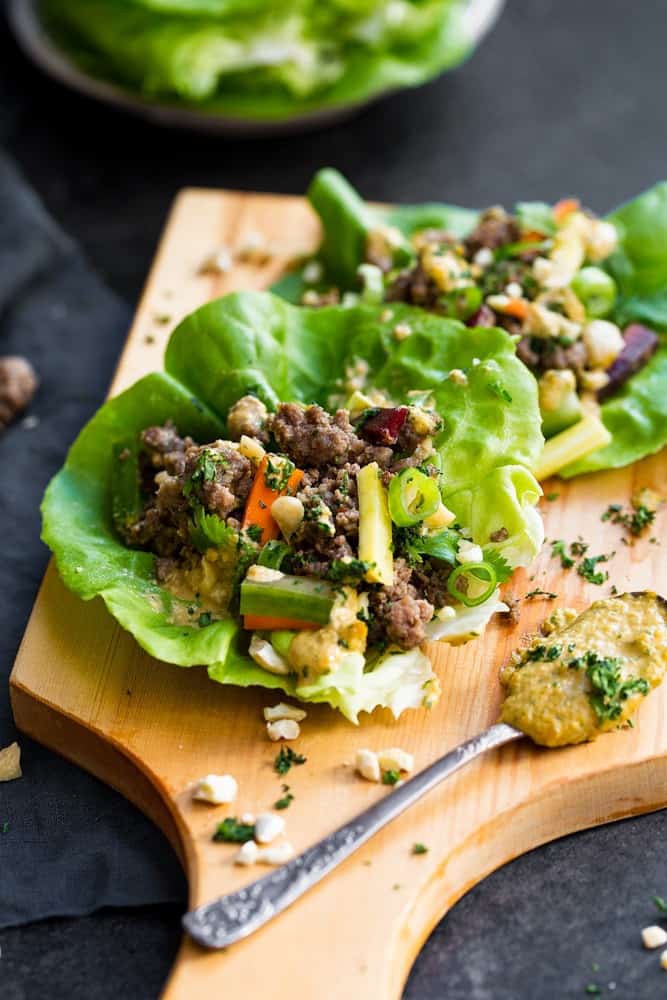 Lettuce Wraps filled with ground beef and vegetables