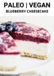 Easy Vegan Blueberry Cheesecake that is easy to make and is so delicious with a creamy cashew center. This vegan cheesecake is also gluten free and paleo. #vegancheesecake #vegandesserts #paleovegan #paleocheesecake #cheesecake via @themovementmenu
