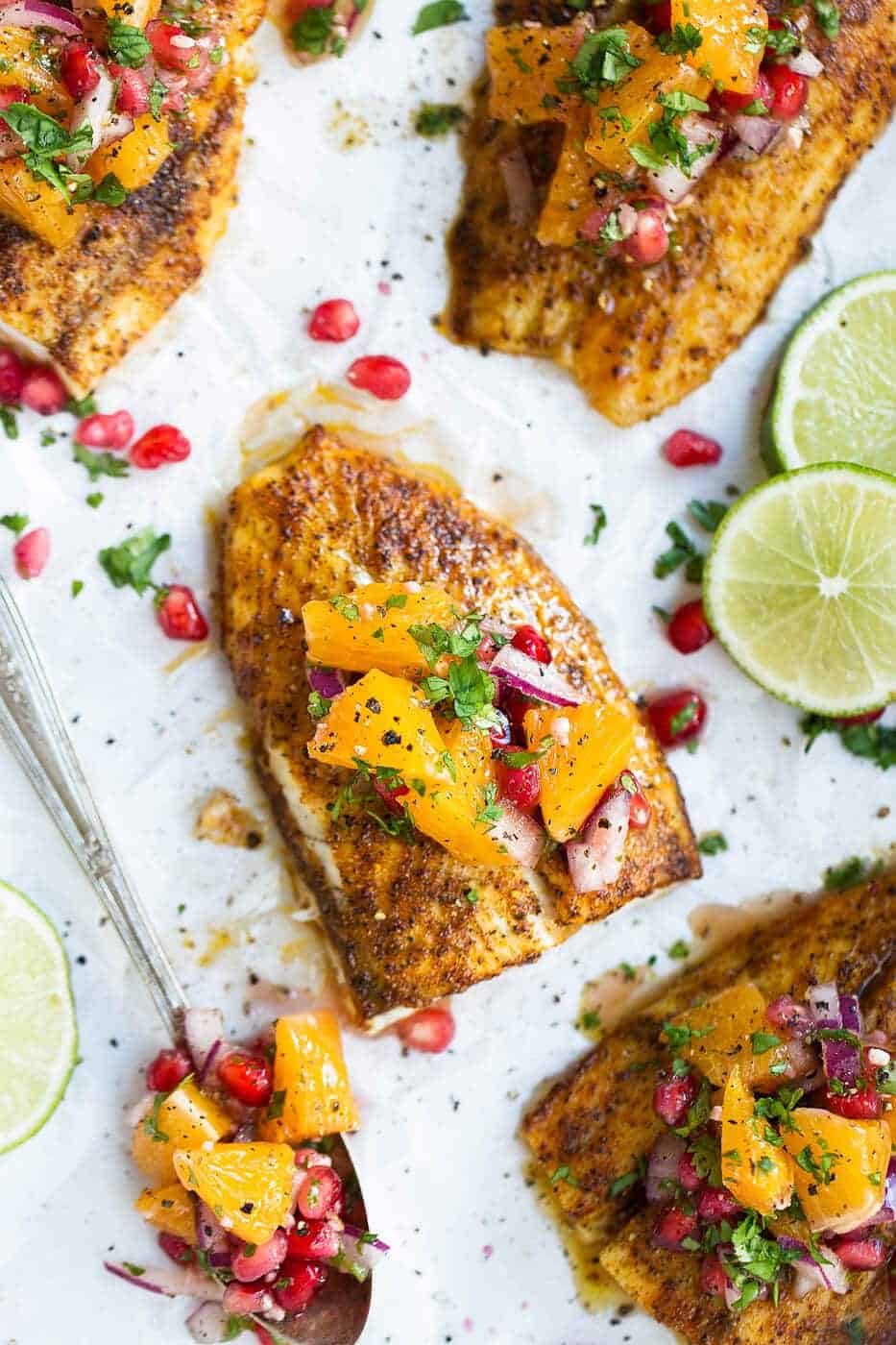 Broiled Barramundi with Citrus Salsa and lime