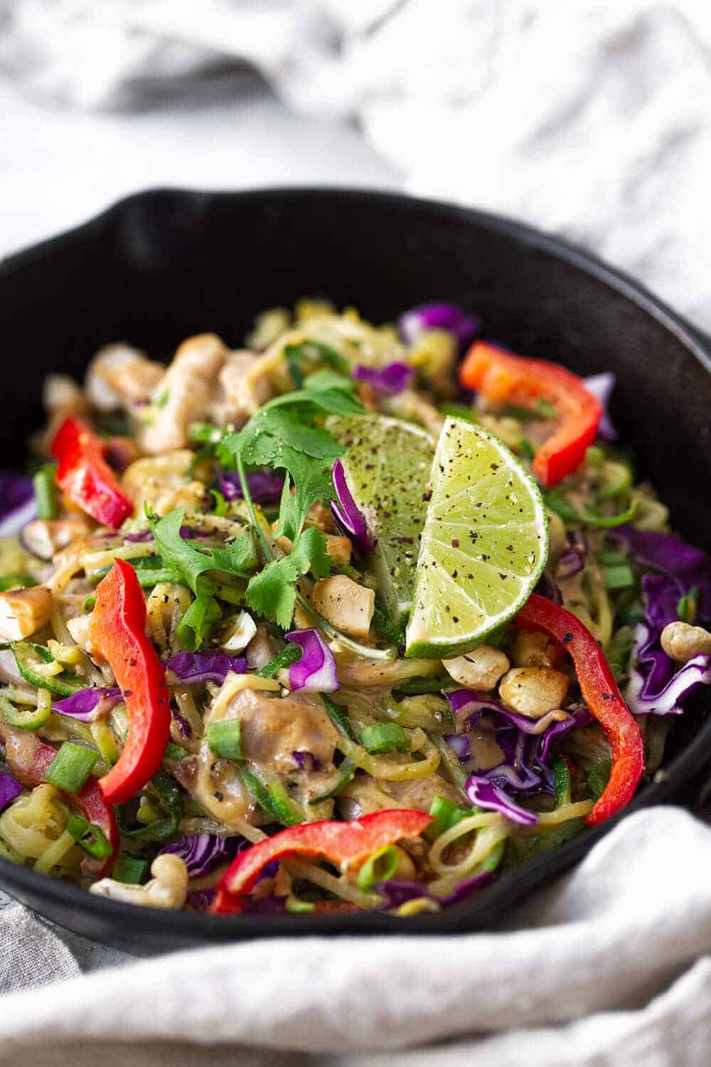 Chicken pad thai with cilantro and lime