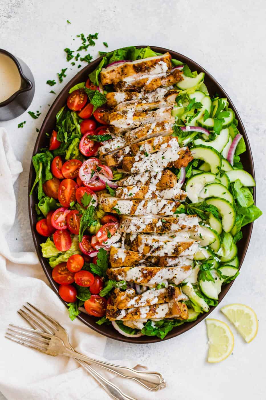 Chicken Shawarma salad in a large serving plate