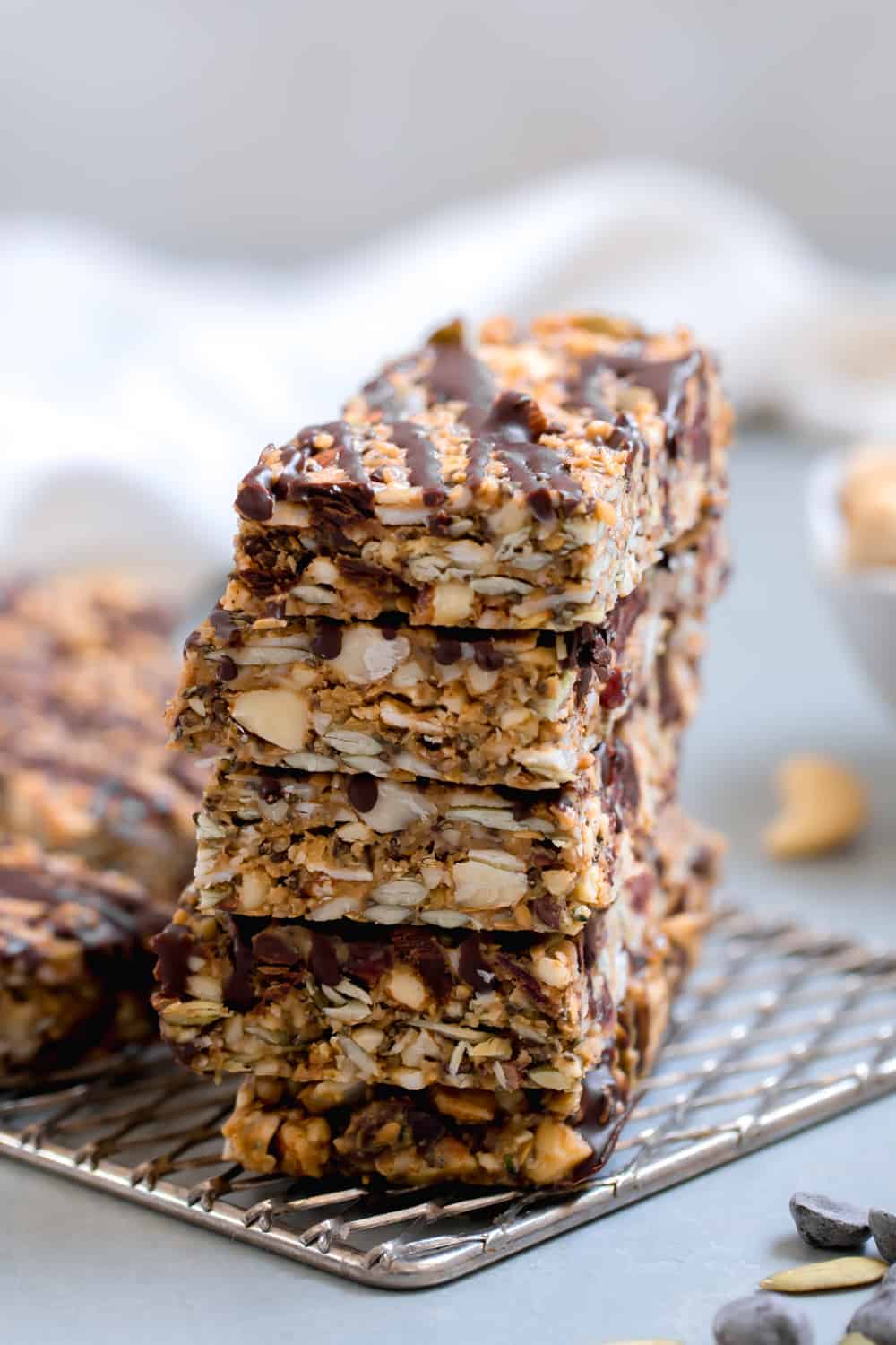 Paleo Granola Bar sliced and stacked on a wire rack