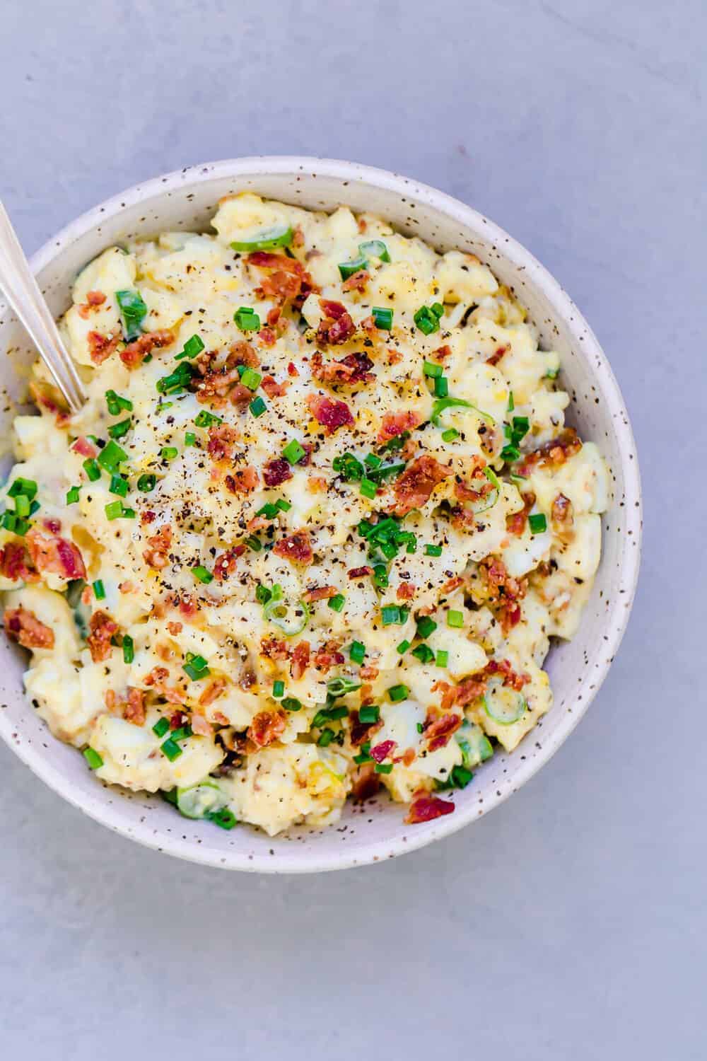 Paleo and Whole30 Egg Salad made with soft boiled eggs, crunchy bacon and homemade paleo mayo