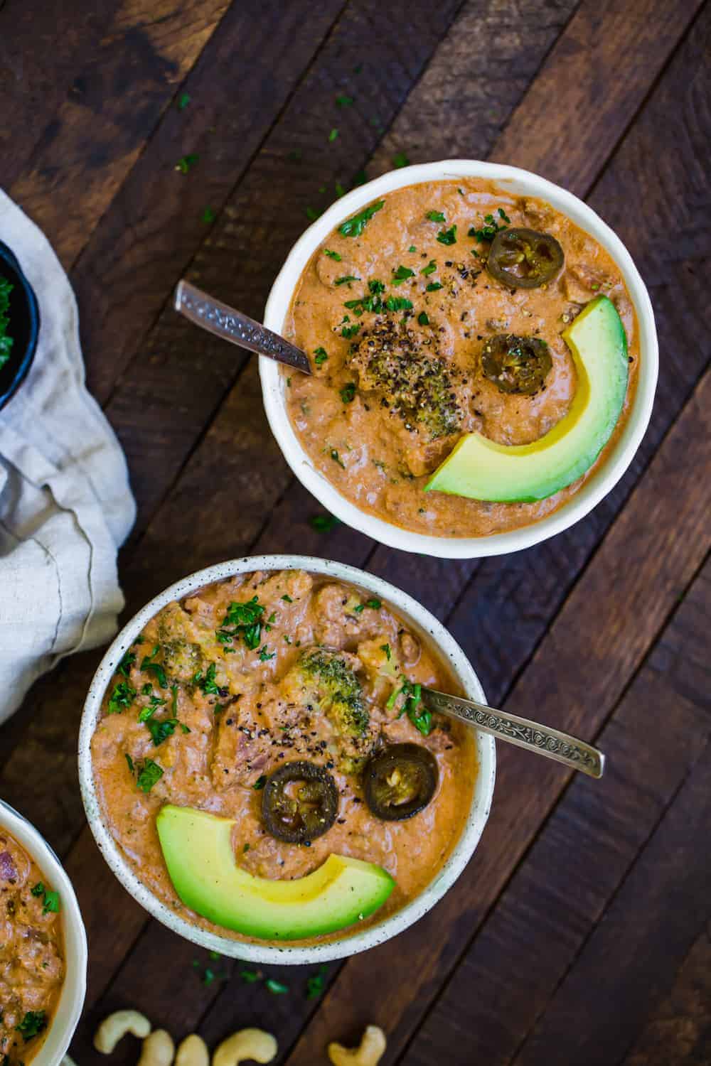two bowls of low carb cheeseburger soup