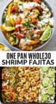 shrimp fajitas in one bowl and pan