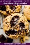 overhead of gooey chocolate melting in a chocolate chip cookie with flaked salt