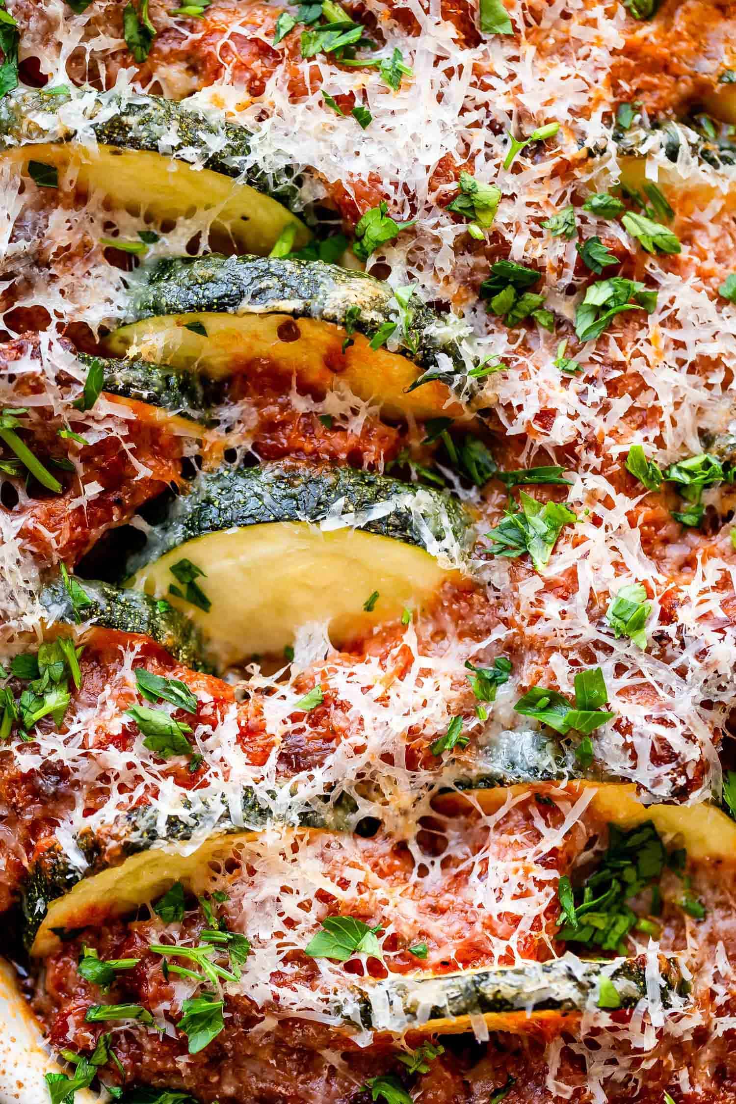 close up of low carb zucchini casserole