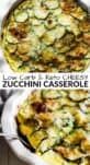 zucchini casserole with parmesan cheese on top in a white pie plate