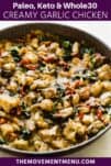 garlic chicken in a pan with sun dried tomatoes and spinach