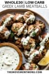 Lamb Greek meatballs on a plate drizzled with tzatziki sauce