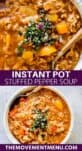 instant pot stuffed pepper soup topped off with parsley and red onions