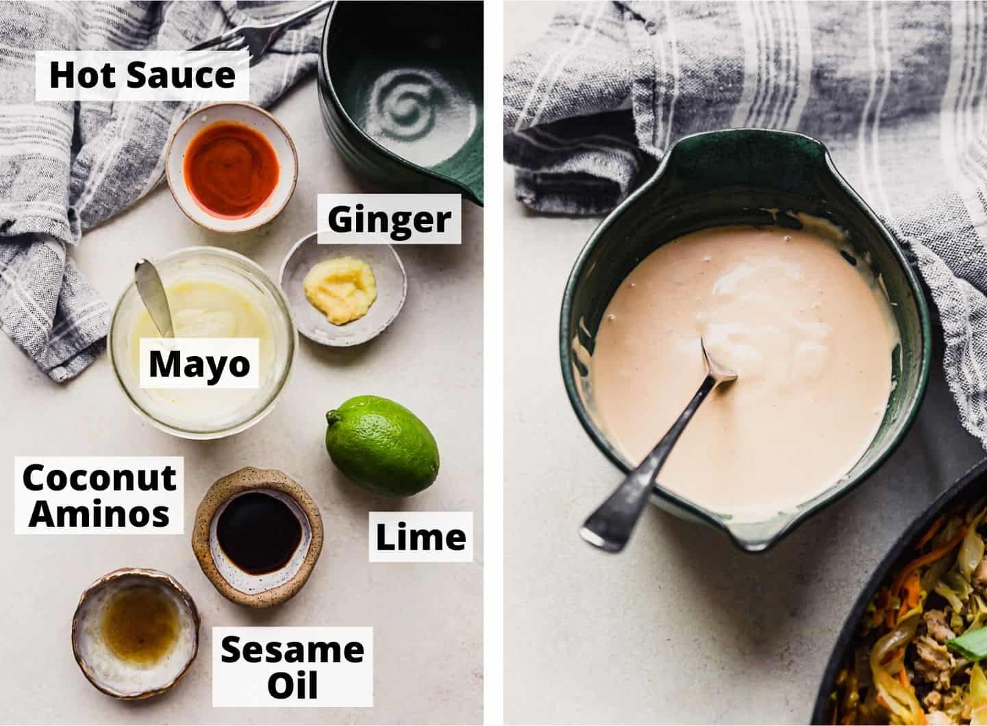 ingredients laid out to make creamy and spicy mayo sauce