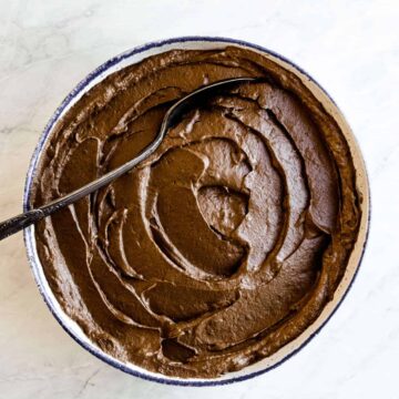 paleo chocolate buttercream in a bowl with a spoon