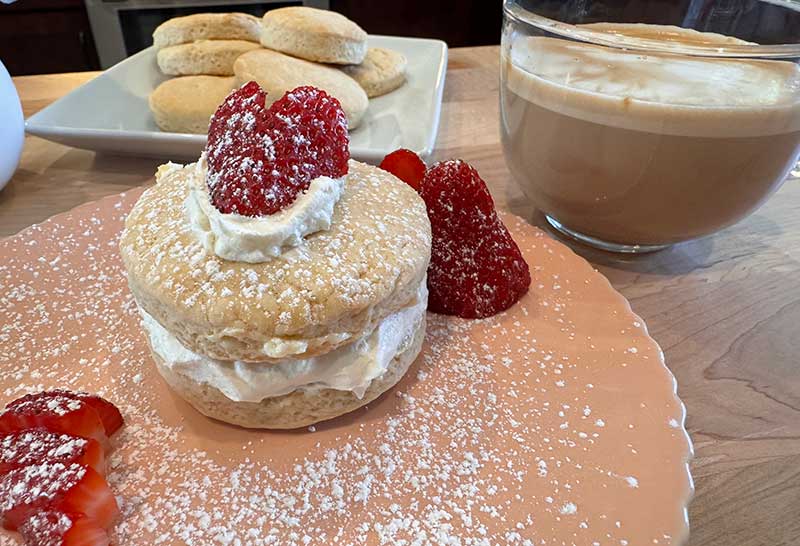 Yogurt scone recipe with powdered sugar and strawberry