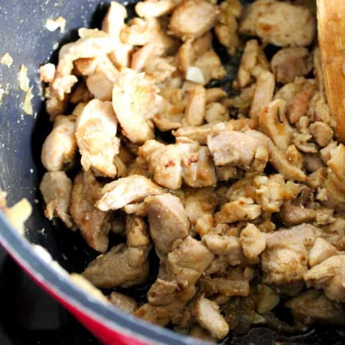 Sauté the chicken, onion and spices